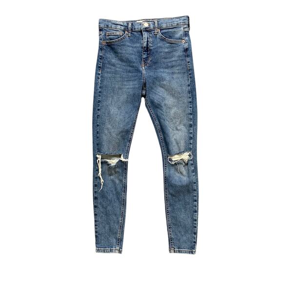 Topshop Jeans Womens 28 Denim Jamie Distressed Ripped Knee Skinny Mid Rise - Picture 1 of 11